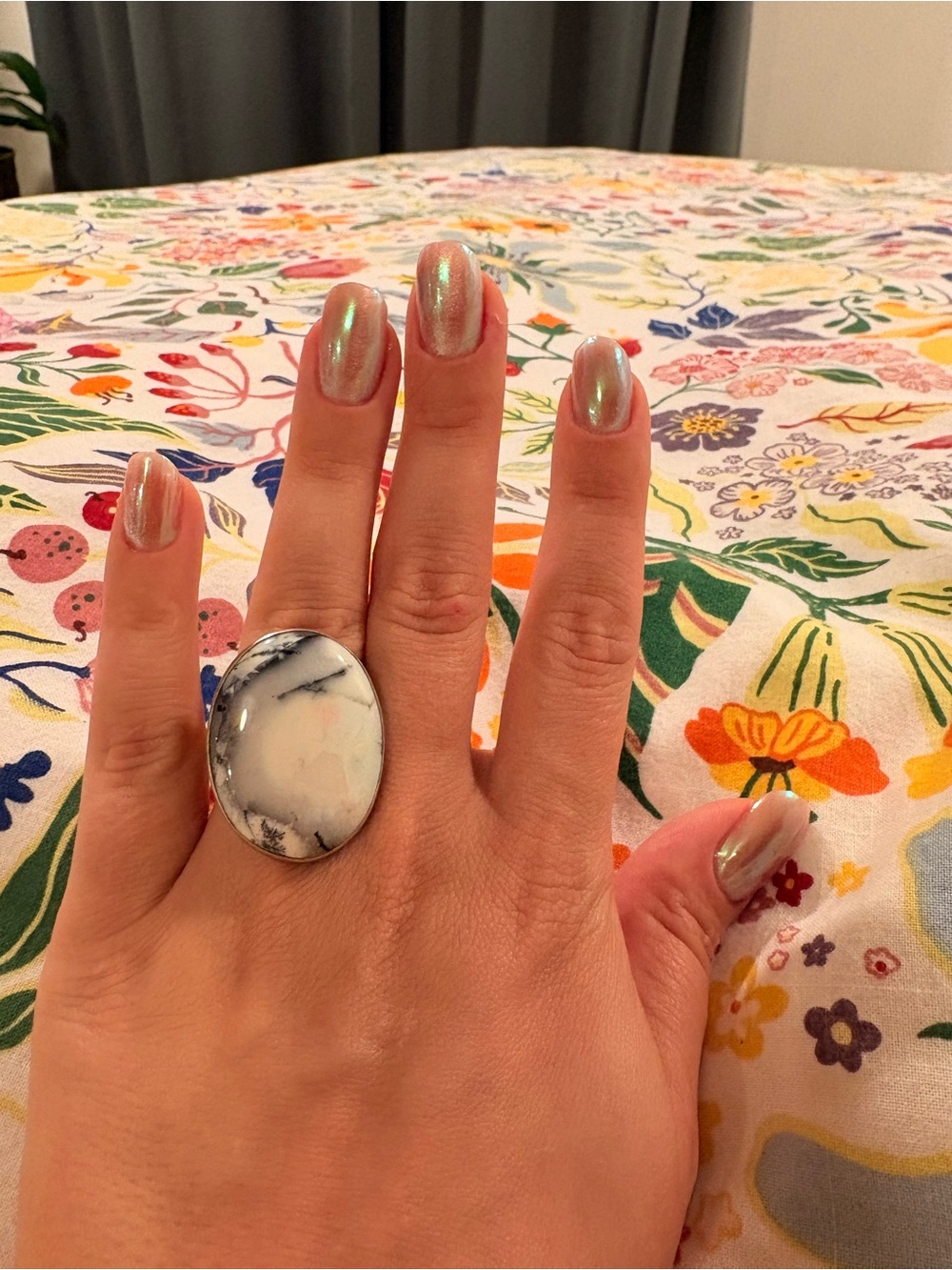 Statement and artisan made opal dendritic agate ring